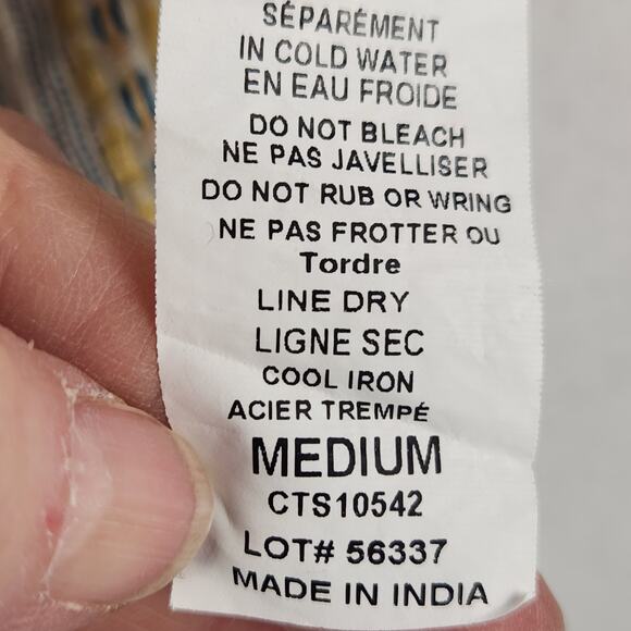 Elan Striped Button Up Shirt Women M Cream Blue Gold Metallic Made in India EUC - Picture 14 of 15